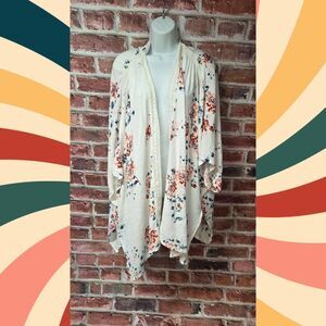 Maurices White Floral Duster Cardigan – Open Style, One Size